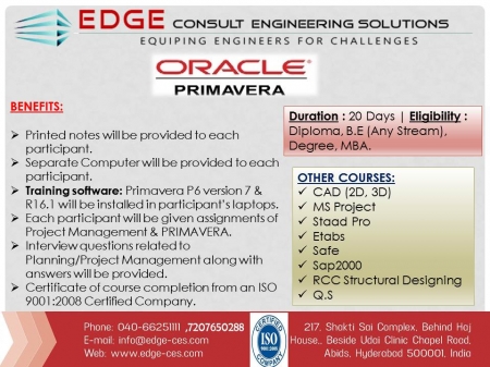 PRIMAVERA P6 Training by No. 1 Trainer in India-EDGE CES-Practical Project Management Training